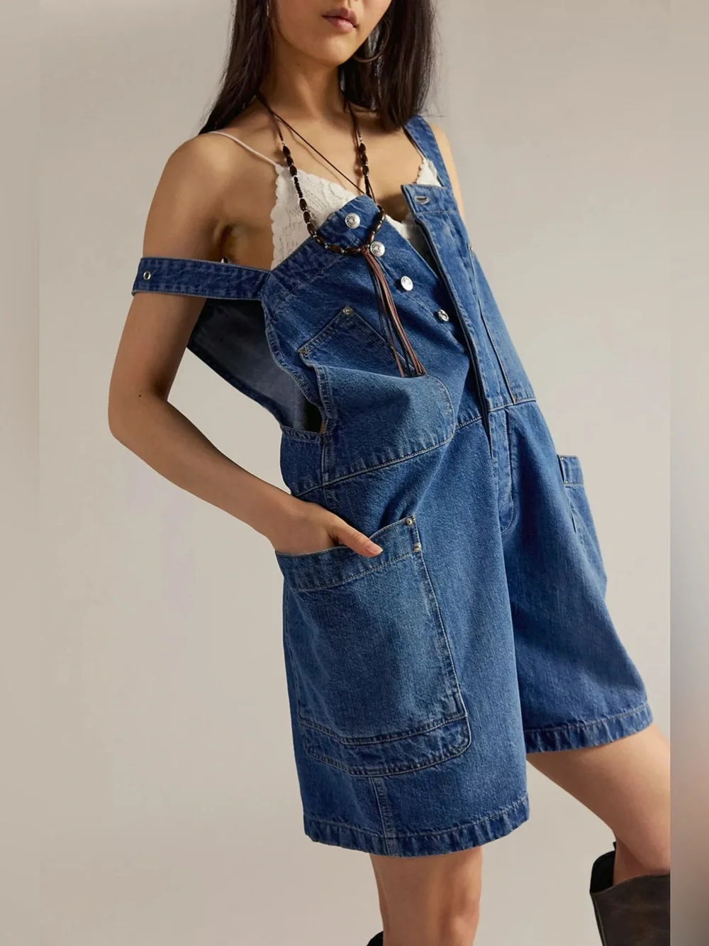 NWT! Free People We The Free Set It Off Long Shortalls Sz Medium